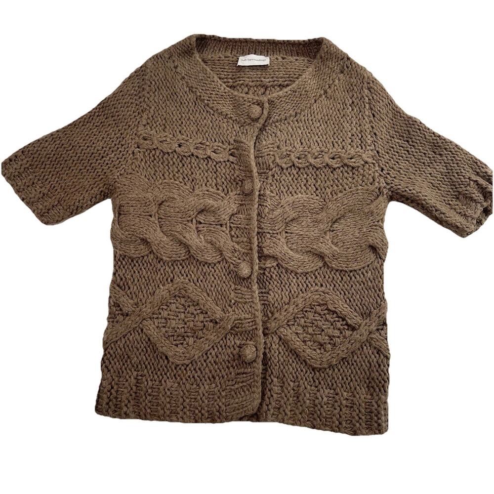 Soft Surroundings Chunky Knit Sweater Size M Brown Wool Blend Snaps Cardigan